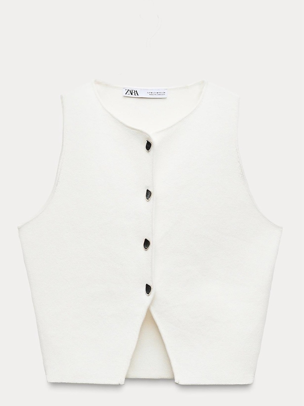 Zara White Button-Front Sleeveless Knit Vest